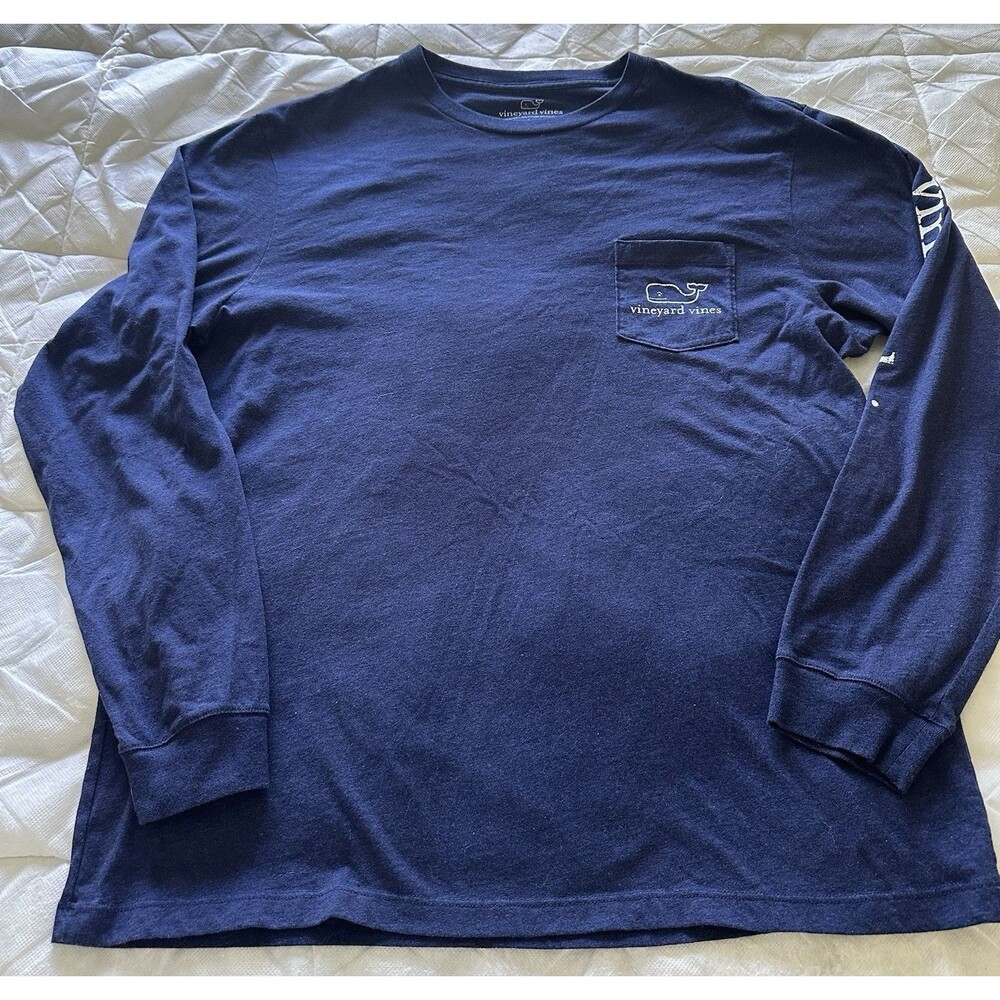 Vineyard Vines Charleston Long Sleeve Pocket Tee Shirt Men Size Large Blue Whale